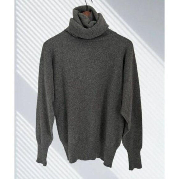 Hunting World 100% Cashmere Turtleneck Sweater Gray Made In Italy M - Picture 1 of 6